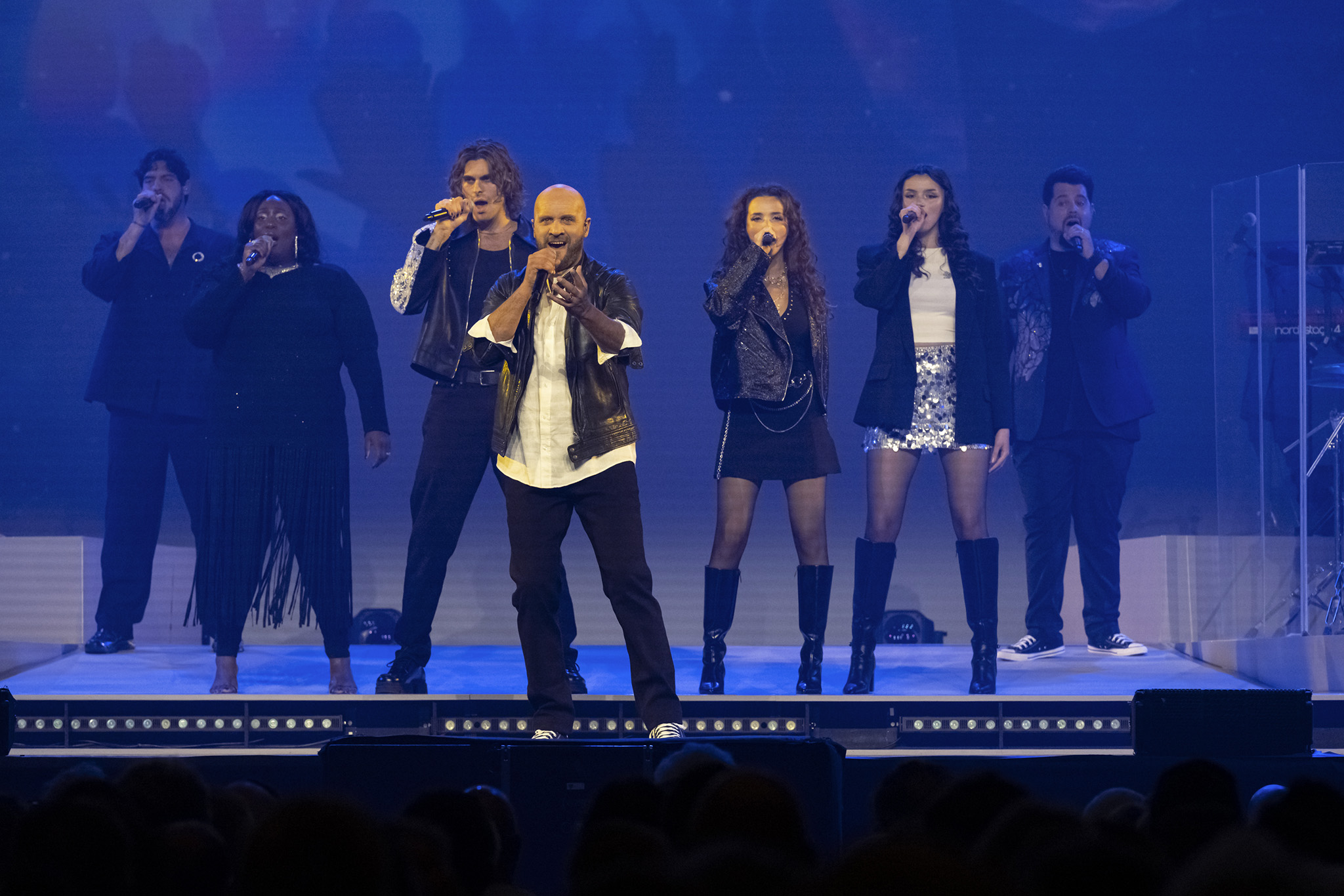 Concert Balavoine Ma Bataille - Ensemble sur scène avec projection